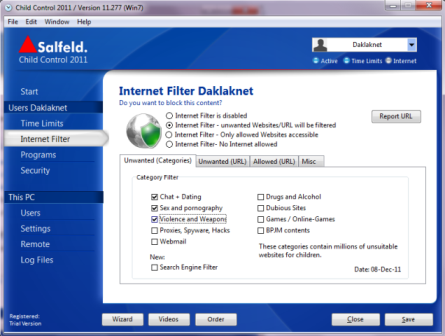 Tab Internet Filter giúp ngăn chặn các trang web thiếu lành mạnh một cách hiệu quả