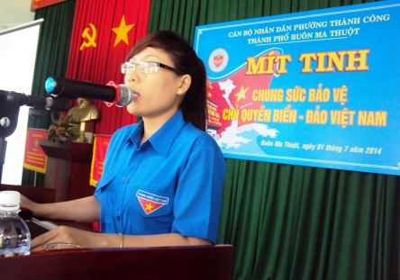 Đại diện thế hệ trẻ phường Thành Công bày tỏ quyết tâm, tiếp bước truyền thống cha ông, giữ vững toàn vẹn lãnh thổ Tổ quốc.