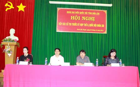 Các đại biểu Quốc hội tỉnh tham dự buổi tiếp xúc cử tri.