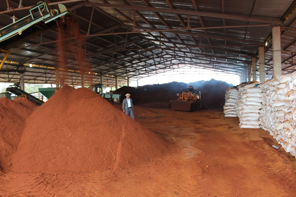 Chuẩn bị giá thể bầu ươm cây giống tại Công ty TNHH Tư vấn đầu tư phát triển Nông lâm nghiệp Ea Kmat.   