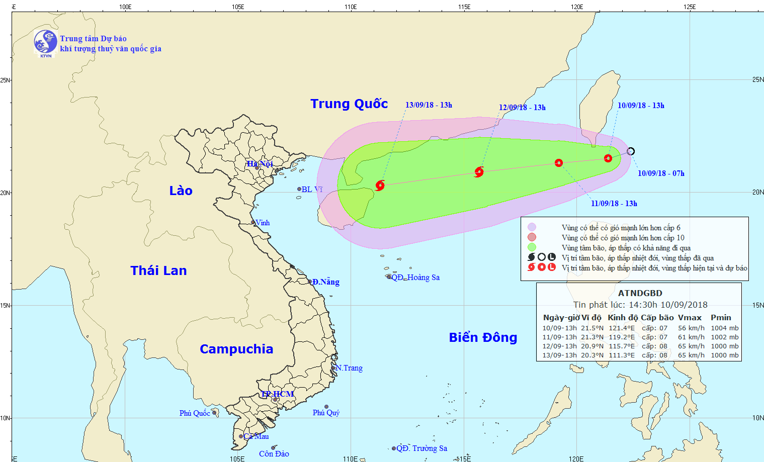 Ảnh đường đi và vị trí áp thấp nhiệt đới.