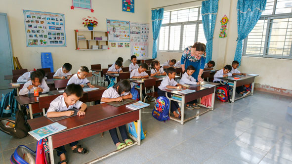 Cơ sở vật chất của Trường Tiểu học Nơ Trang Lơng được đầu tư khang trang. 